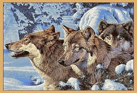 Шерстяной пейзажный ковер из шерсти Hunnu 6S1011 82 волки