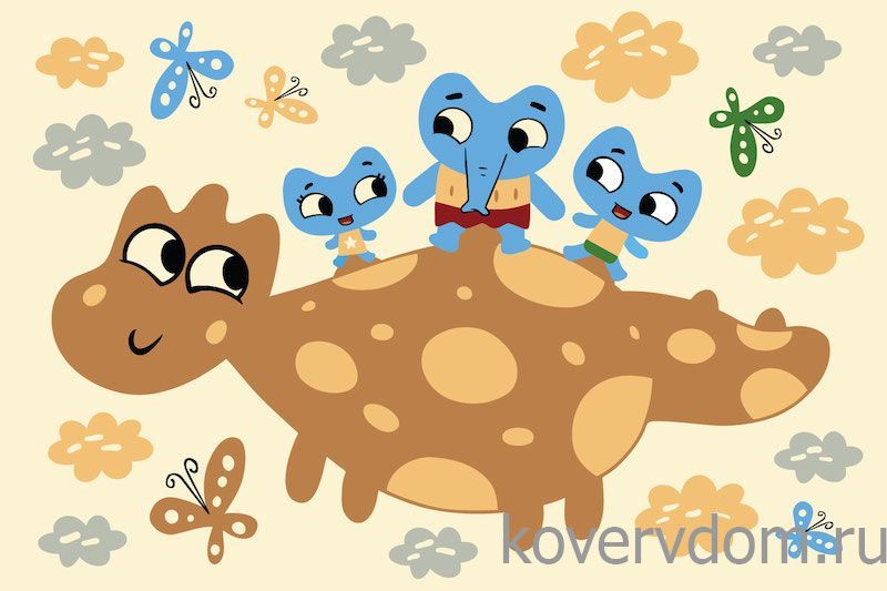 Детский ковер мультики Котики Вперед! - Котики и Динозаврик